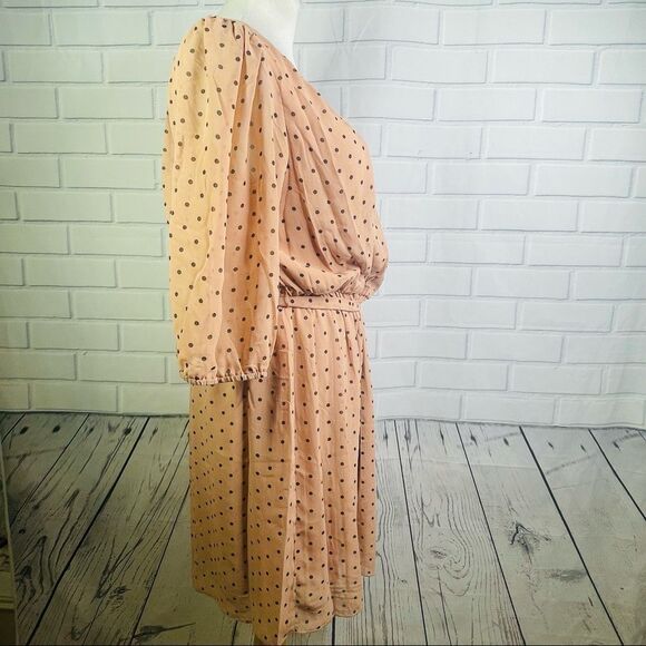 10/$25🦋 En Focus Pink & Black Polka Dot 3/4 Sleeve Belted Dress - 14W - Picture 5 of 14